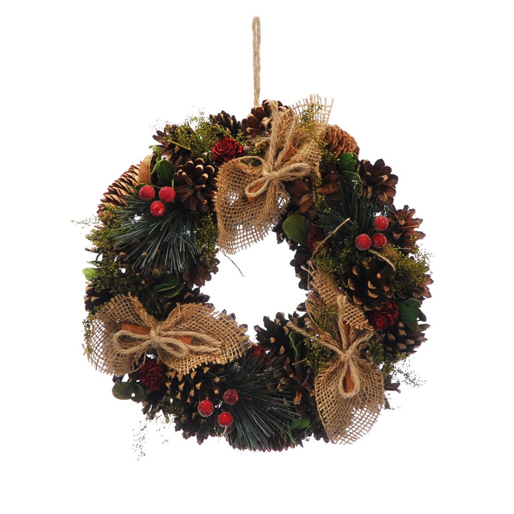 Festive 30cm Pinecones & Berries Christmas Wreath 5020244421633 2